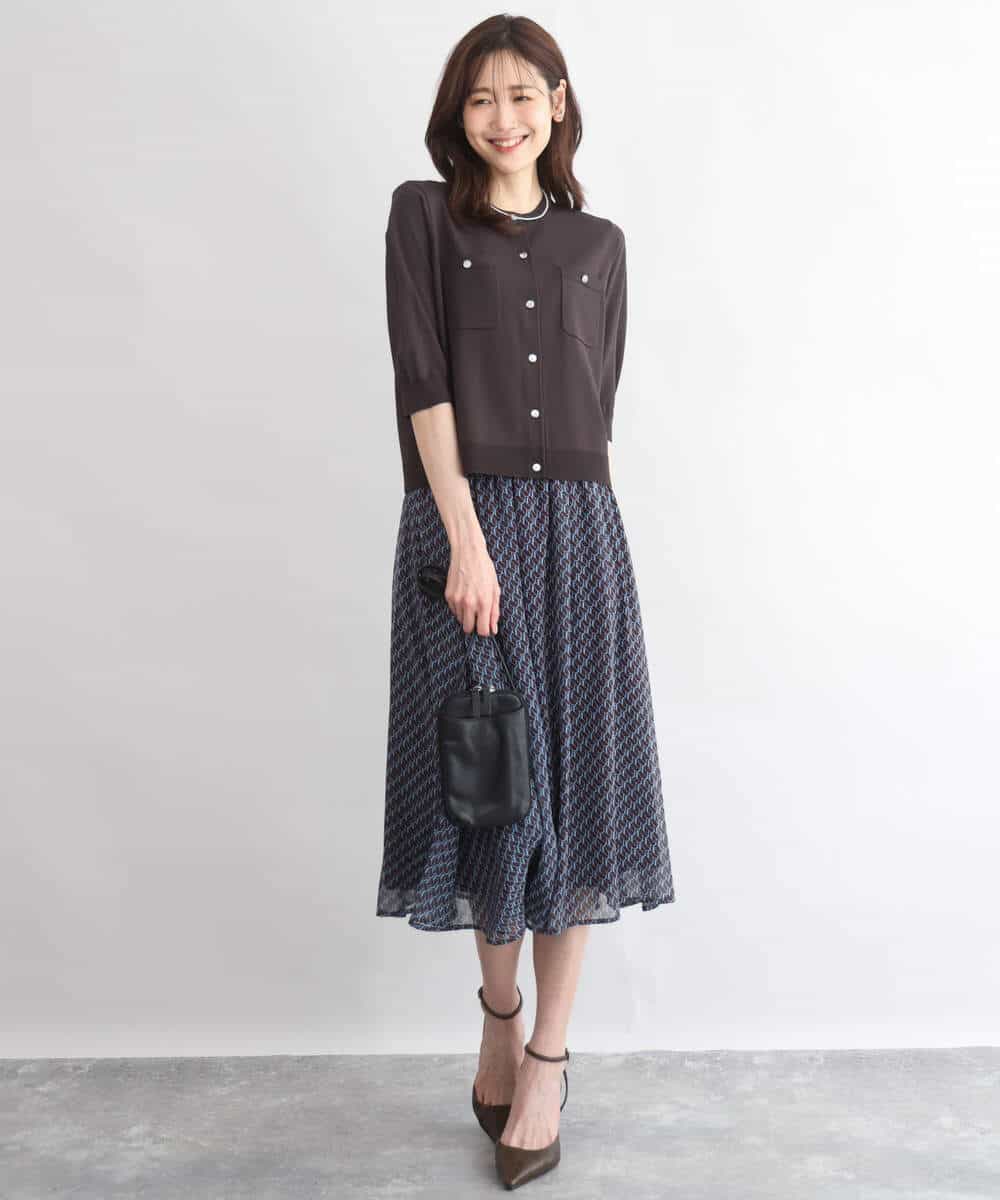 F1SGD53140 MK MICHEL KLEIN(小さいサイズ)(メゾン ドゥ サンク) 【小さいサイズ】[UVカット/接触冷感/洗える]コンパクトニットカーディガン ブラウン