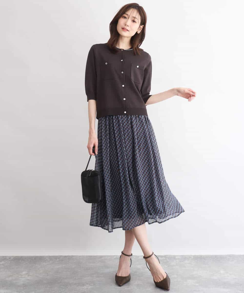 F1SGD53140 MK MICHEL KLEIN(小さいサイズ)(メゾン ドゥ サンク) 【小さいサイズ】[UVカット/接触冷感/洗える]コンパクトニットカーディガン ブラウン