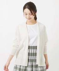 F1SGV50150 MK MICHEL KLEIN(小さいサイズ)(メゾン ドゥ サンク) 【小さいサイズ】ミドル丈ペーパーヤーンニットカーディガン/UVカット/洗える アイボリー