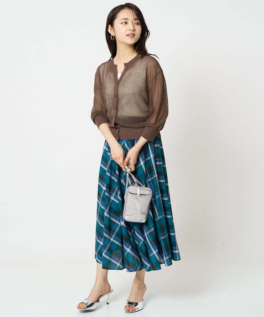 F1SHA50140 MK MICHEL KLEIN(小さいサイズ)(メゾン ドゥ サンク) 【小さいサイズ】メッシュ柄ニットカーディガン イエロー