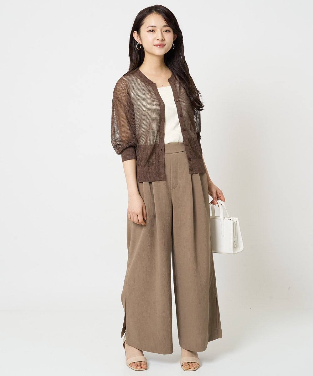 F1SHA50140 MK MICHEL KLEIN(小さいサイズ)(メゾン ドゥ サンク) 【小さいサイズ】メッシュ柄ニットカーディガン イエロー