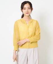 F1SHA50140 MK MICHEL KLEIN(小さいサイズ)(メゾン ドゥ サンク) 【小さいサイズ】メッシュ柄ニットカーディガン イエロー