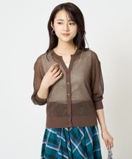 F1SHA50140 MK MICHEL KLEIN(小さいサイズ)(メゾン ドゥ サンク) 【小さいサイズ】メッシュ柄ニットカーディガン ベージュ