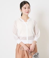 F1SHA50140 MK MICHEL KLEIN(小さいサイズ)(メゾン ドゥ サンク) 【小さいサイズ】メッシュ柄ニットカーディガン ホワイト