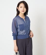 F1SHA52160 MK MICHEL KLEIN(小さいサイズ)(メゾン ドゥ サンク) 【小さいサイズ】ダブルジップシアーニットブルゾン/接触冷感/洗える ブルー