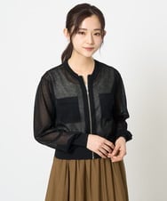 F1SHA52160 MK MICHEL KLEIN(小さいサイズ)(メゾン ドゥ サンク) 【小さいサイズ】ダブルジップシアーニットブルゾン/接触冷感/洗える ライトグレー