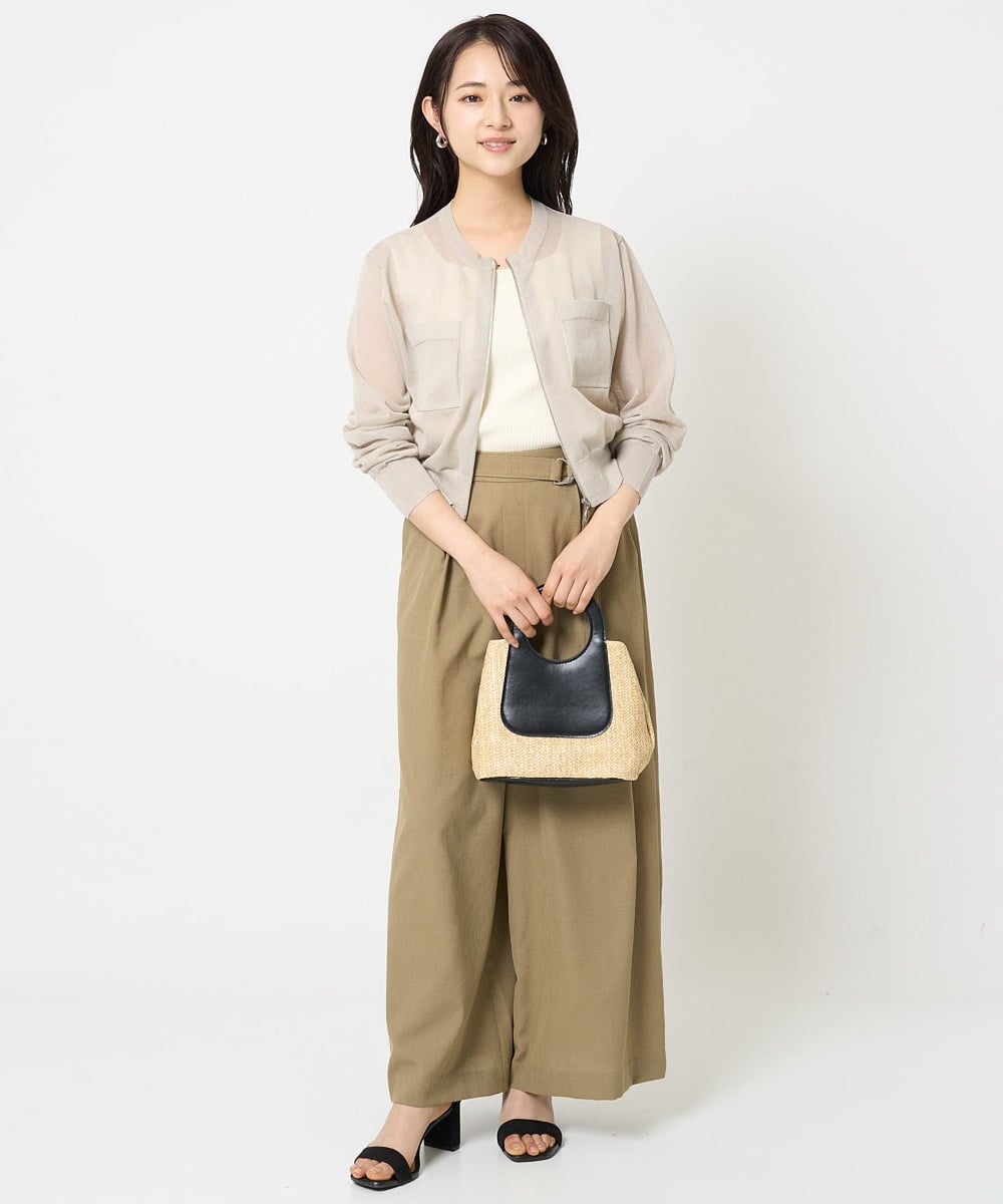 F1SHA52160 MK MICHEL KLEIN(小さいサイズ)(メゾン ドゥ サンク) 【小さいサイズ】ダブルジップシアーニットブルゾン/接触冷感/洗える ライトグレー