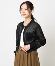 F1SHA52160 MK MICHEL KLEIN(小さいサイズ)(メゾン ドゥ サンク) 【小さいサイズ】ダブルジップシアーニットブルゾン/接触冷感/洗える ライトグレー