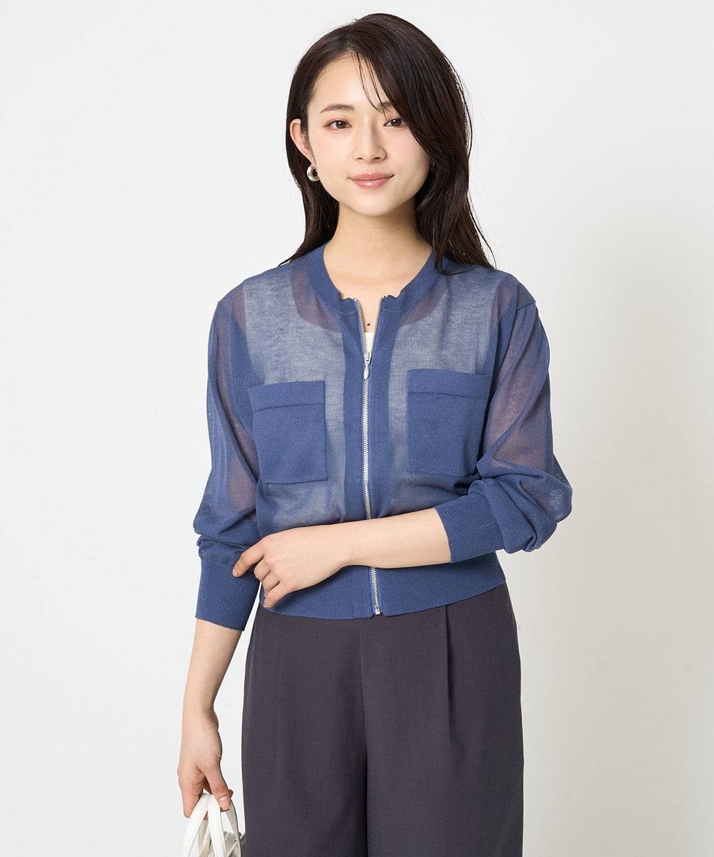 F1SHA52160 MK MICHEL KLEIN(小さいサイズ)(メゾン ドゥ サンク) 【小さいサイズ】ダブルジップシアーニットブルゾン/接触冷感/洗える ライトグレー