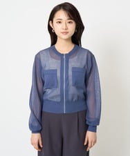 F1SHA52160 MK MICHEL KLEIN(小さいサイズ)(メゾン ドゥ サンク) 【小さいサイズ】ダブルジップシアーニットブルゾン/接触冷感/洗える ライトグレー