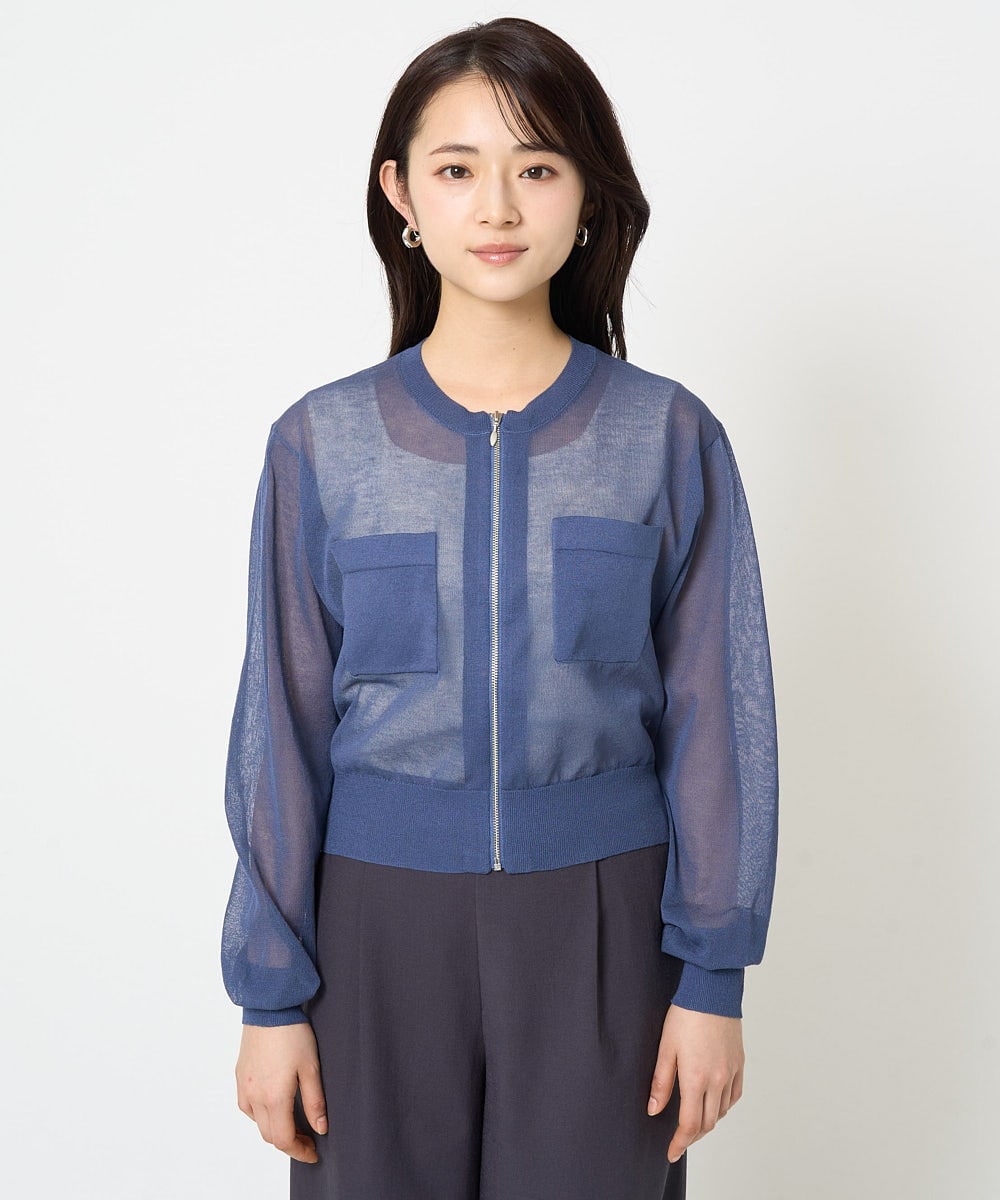 F1SHA52160 MK MICHEL KLEIN(小さいサイズ)(メゾン ドゥ サンク) 【小さいサイズ】ダブルジップシアーニットブルゾン/接触冷感/洗える ライトグレー