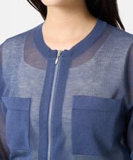 F1SHA52160 MK MICHEL KLEIN(小さいサイズ)(メゾン ドゥ サンク) 【小さいサイズ】ダブルジップシアーニットブルゾン/接触冷感/洗える ライトグレー