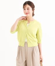 F1SHD60130 MK MICHEL KLEIN(小さいサイズ)(メゾン ドゥ サンク) 【小さいサイズ】[UVカット/接触冷感/洗える]5分袖ニットカーディガン レモンイエロー
