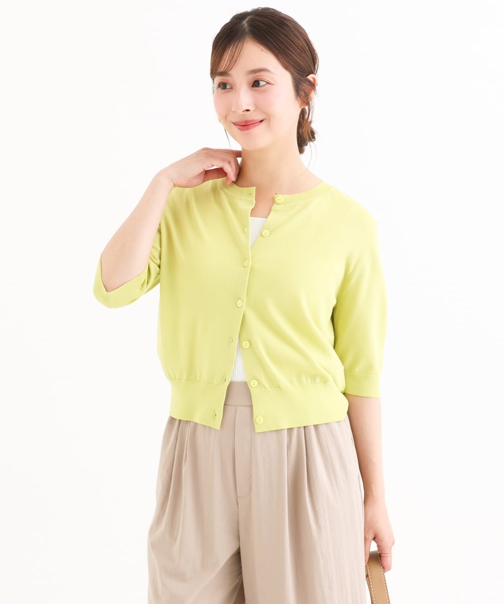 F1SHD60130 MK MICHEL KLEIN(小さいサイズ) 【小さいサイズ】[UVカット/接触冷感/洗える]5分袖ニットカーディガン