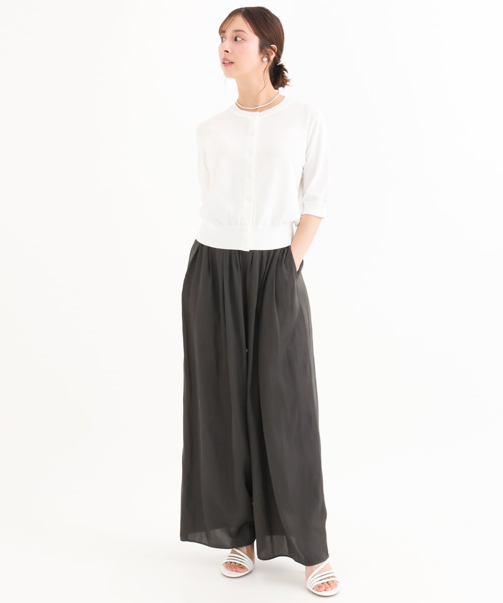 F1SHD60130 MK MICHEL KLEIN(小さいサイズ)(メゾン ドゥ サンク) 【小さいサイズ】[UVカット/接触冷感/洗える]5分袖ニットカーディガン レモンイエロー