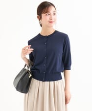 F1SHD60130 MK MICHEL KLEIN(小さいサイズ)(メゾン ドゥ サンク) 【小さいサイズ】[UVカット/接触冷感/洗える]5分袖ニットカーディガン レモンイエロー
