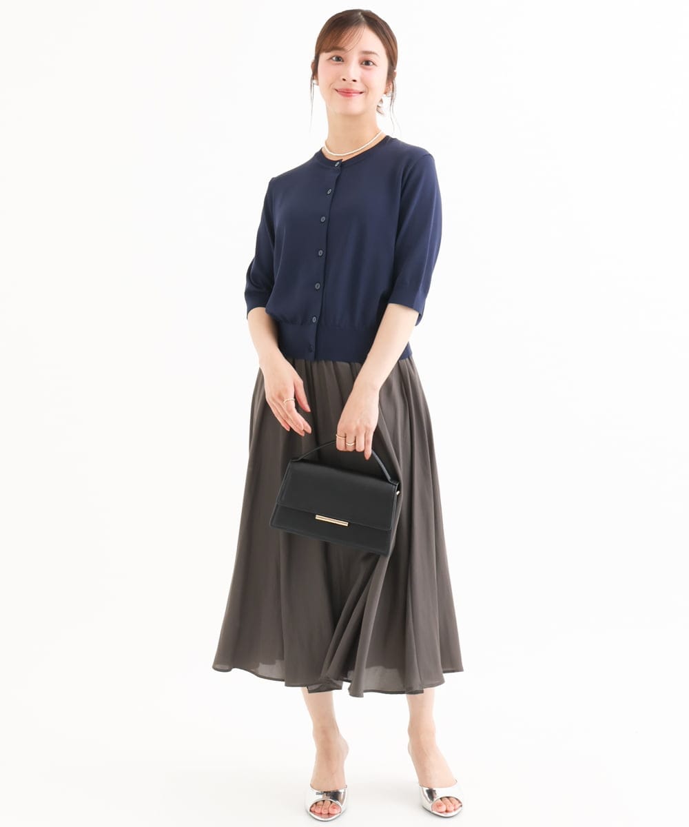 F1SHD60130 MK MICHEL KLEIN(小さいサイズ)(メゾン ドゥ サンク) 【小さいサイズ】[UVカット/接触冷感/洗える]5分袖ニットカーディガン レモンイエロー