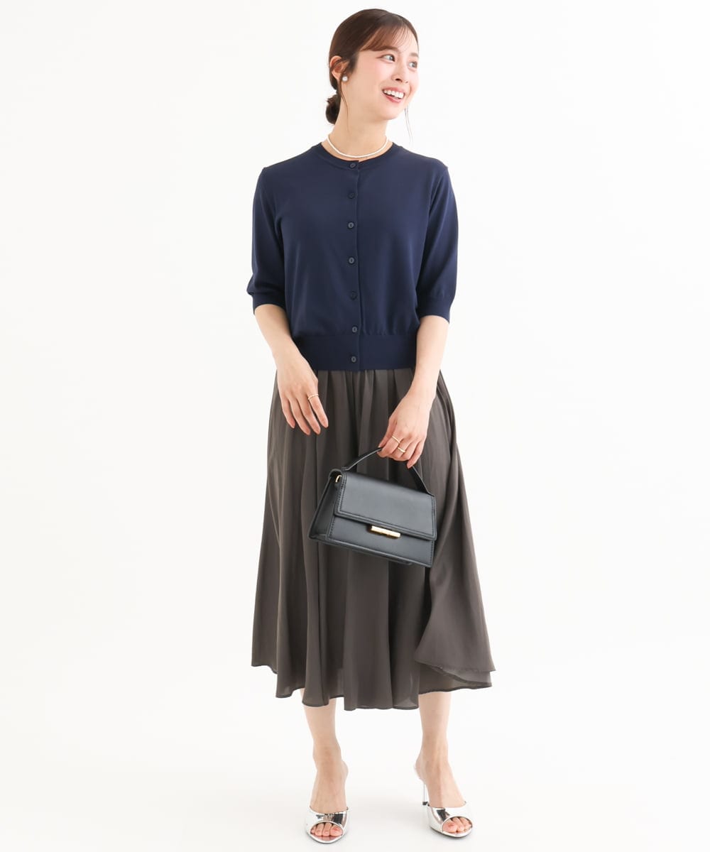 F1SHD60130 MK MICHEL KLEIN(小さいサイズ)(メゾン ドゥ サンク) 【小さいサイズ】[UVカット/接触冷感/洗える]5分袖ニットカーディガン レモンイエロー
