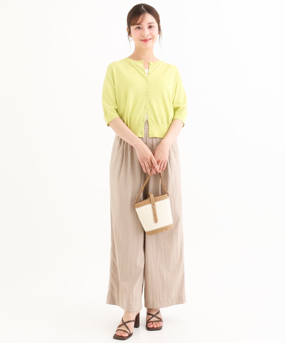 F1SHD60130 MK MICHEL KLEIN(小さいサイズ)(メゾン ドゥ サンク) 【小さいサイズ】[UVカット/接触冷感/洗える]5分袖ニットカーディガン レモンイエロー