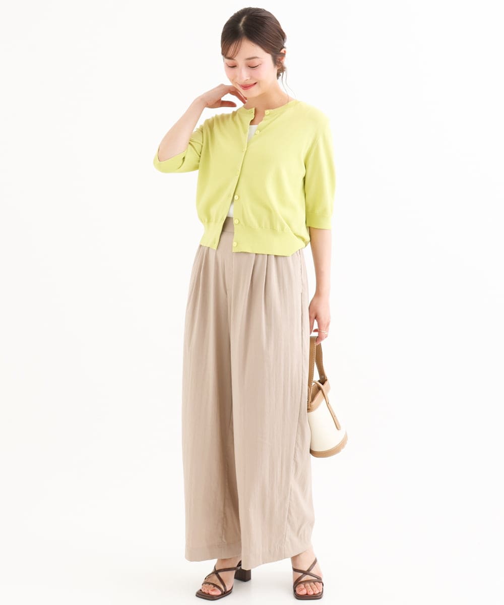 F1SHD60130 MK MICHEL KLEIN(小さいサイズ)(メゾン ドゥ サンク) 【小さいサイズ】[UVカット/接触冷感/洗える]5分袖ニットカーディガン レモンイエロー