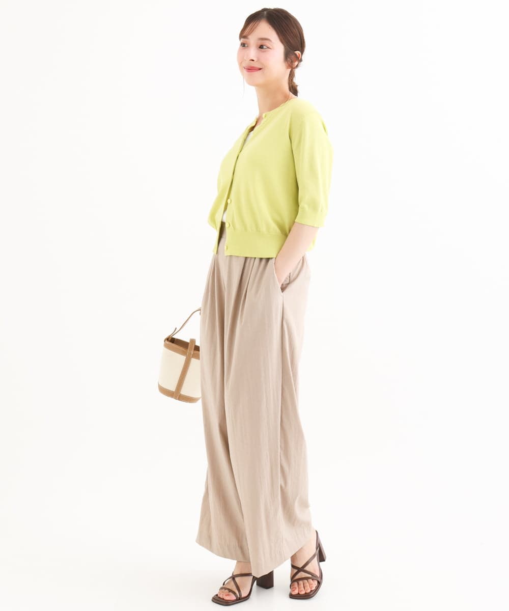 F1SHD60130 MK MICHEL KLEIN(小さいサイズ)(メゾン ドゥ サンク) 【小さいサイズ】[UVカット/接触冷感/洗える]5分袖ニットカーディガン レモンイエロー