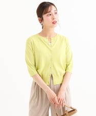 F1SHD60130 MK MICHEL KLEIN(小さいサイズ)(メゾン ドゥ サンク) 【小さいサイズ】[UVカット/接触冷感/洗える]5分袖ニットカーディガン レモンイエロー