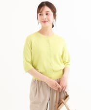 F1SHD60130 MK MICHEL KLEIN(小さいサイズ)(メゾン ドゥ サンク) 【小さいサイズ】[UVカット/接触冷感/洗える]5分袖ニットカーディガン レモンイエロー