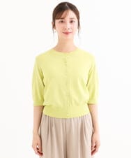 F1SHD60130 MK MICHEL KLEIN(小さいサイズ)(メゾン ドゥ サンク) 【小さいサイズ】[UVカット/接触冷感/洗える]5分袖ニットカーディガン レモンイエロー