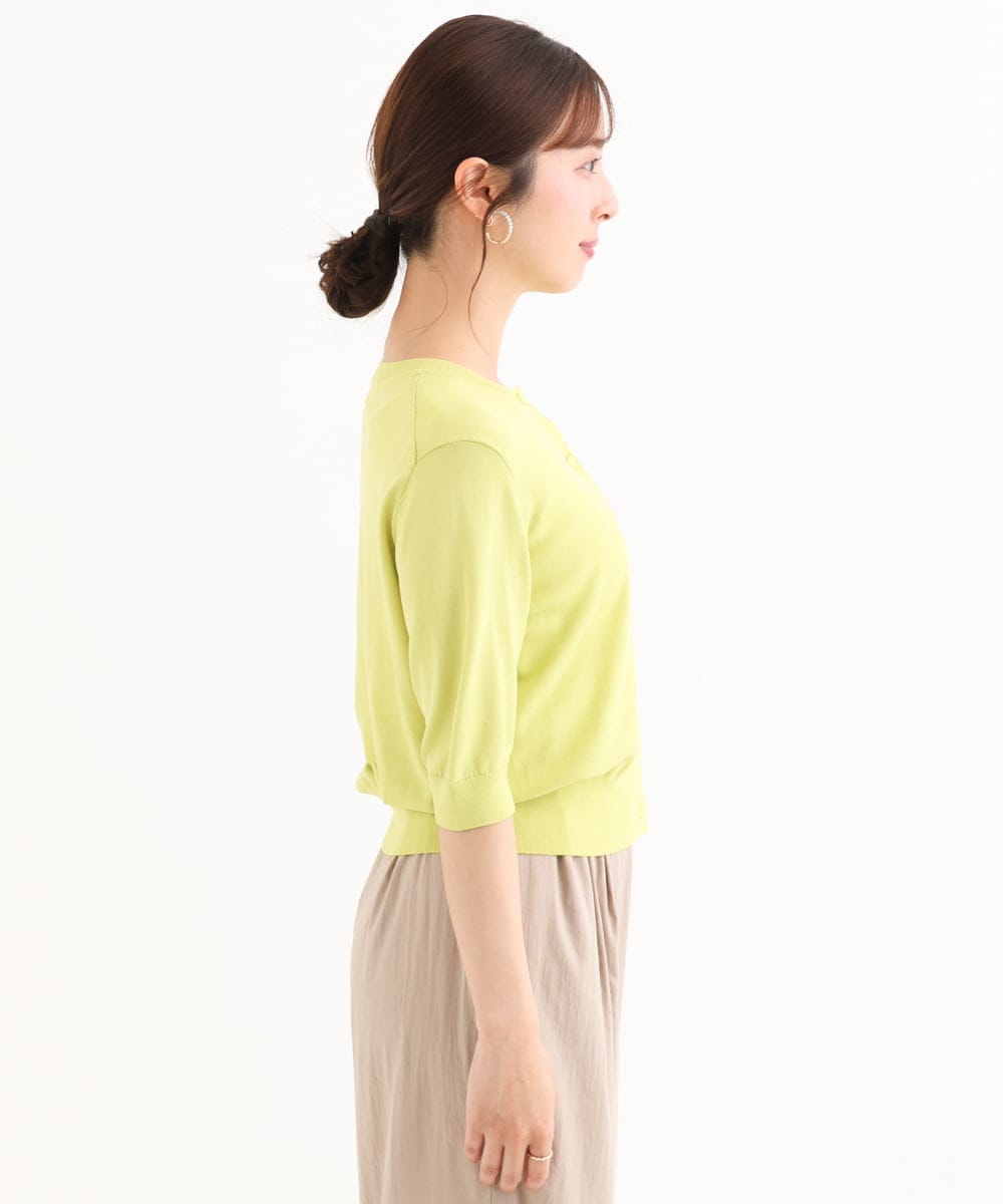 F1SHD60130 MK MICHEL KLEIN(小さいサイズ)(メゾン ドゥ サンク) 【小さいサイズ】[UVカット/接触冷感/洗える]5分袖ニットカーディガン レモンイエロー
