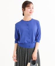 F1SHD60130 MK MICHEL KLEIN(小さいサイズ)(メゾン ドゥ サンク) 【小さいサイズ】[UVカット/接触冷感/洗える]5分袖ニットカーディガン レモンイエロー