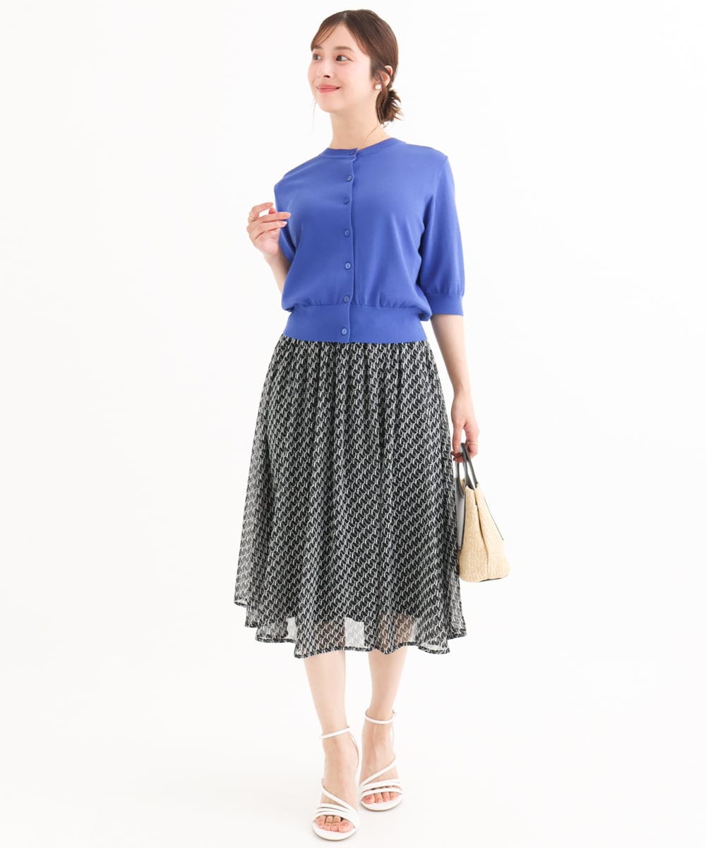 F1SHD60130 MK MICHEL KLEIN(小さいサイズ)(メゾン ドゥ サンク) 【小さいサイズ】[UVカット/接触冷感/洗える]5分袖ニットカーディガン レモンイエロー