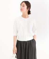 F1SHD60130 MK MICHEL KLEIN(小さいサイズ)(メゾン ドゥ サンク) 【小さいサイズ】[UVカット/接触冷感/洗える]5分袖ニットカーディガン レモンイエロー