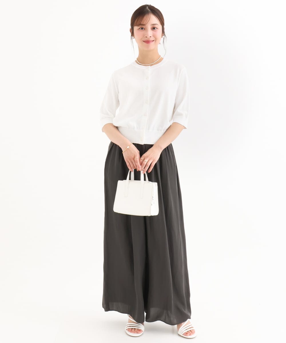 F1SHD60130 MK MICHEL KLEIN(小さいサイズ)(メゾン ドゥ サンク) 【小さいサイズ】[UVカット/接触冷感/洗える]5分袖ニットカーディガン レモンイエロー