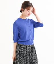 F1SHD60130 MK MICHEL KLEIN(小さいサイズ)(メゾン ドゥ サンク) 【小さいサイズ】[UVカット/接触冷感/洗える]5分袖ニットカーディガン ブルー