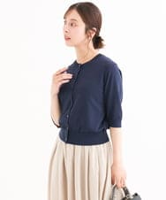 F1SHD60130 MK MICHEL KLEIN(小さいサイズ)(メゾン ドゥ サンク) 【小さいサイズ】[UVカット/接触冷感/洗える]5分袖ニットカーディガン ネイビー