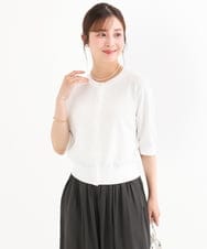 F1SHD60130 MK MICHEL KLEIN(小さいサイズ)(メゾン ドゥ サンク) 【小さいサイズ】[UVカット/接触冷感/洗える]5分袖ニットカーディガン ホワイト