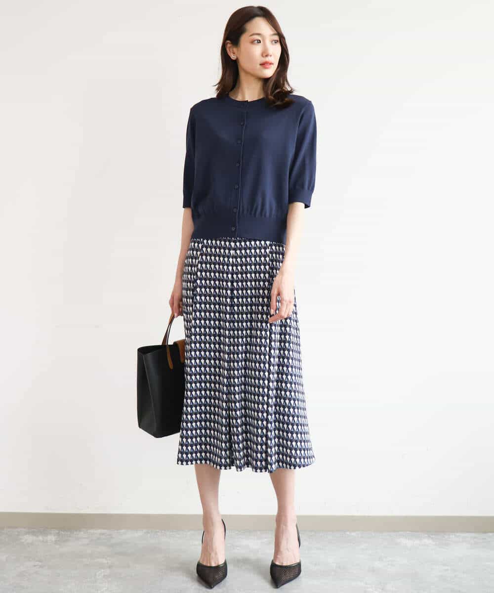 F1SHD60130 MK MICHEL KLEIN(小さいサイズ)(メゾン ドゥ サンク) 【小さいサイズ】[UVカット/接触冷感/洗える]5分袖ニットカーディガン レモンイエロー