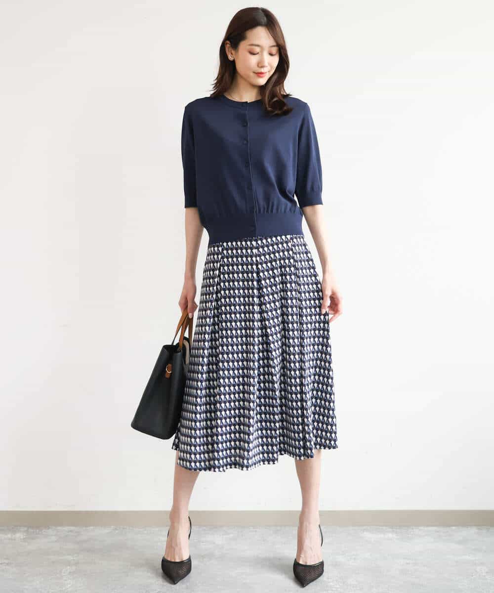 F1SHD60130 MK MICHEL KLEIN(小さいサイズ)(メゾン ドゥ サンク) 【小さいサイズ】[UVカット/接触冷感/洗える]5分袖ニットカーディガン レモンイエロー