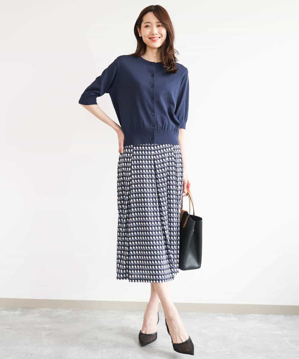 F1SHD60130 MK MICHEL KLEIN(小さいサイズ)(メゾン ドゥ サンク) 【小さいサイズ】[UVカット/接触冷感/洗える]5分袖ニットカーディガン レモンイエロー