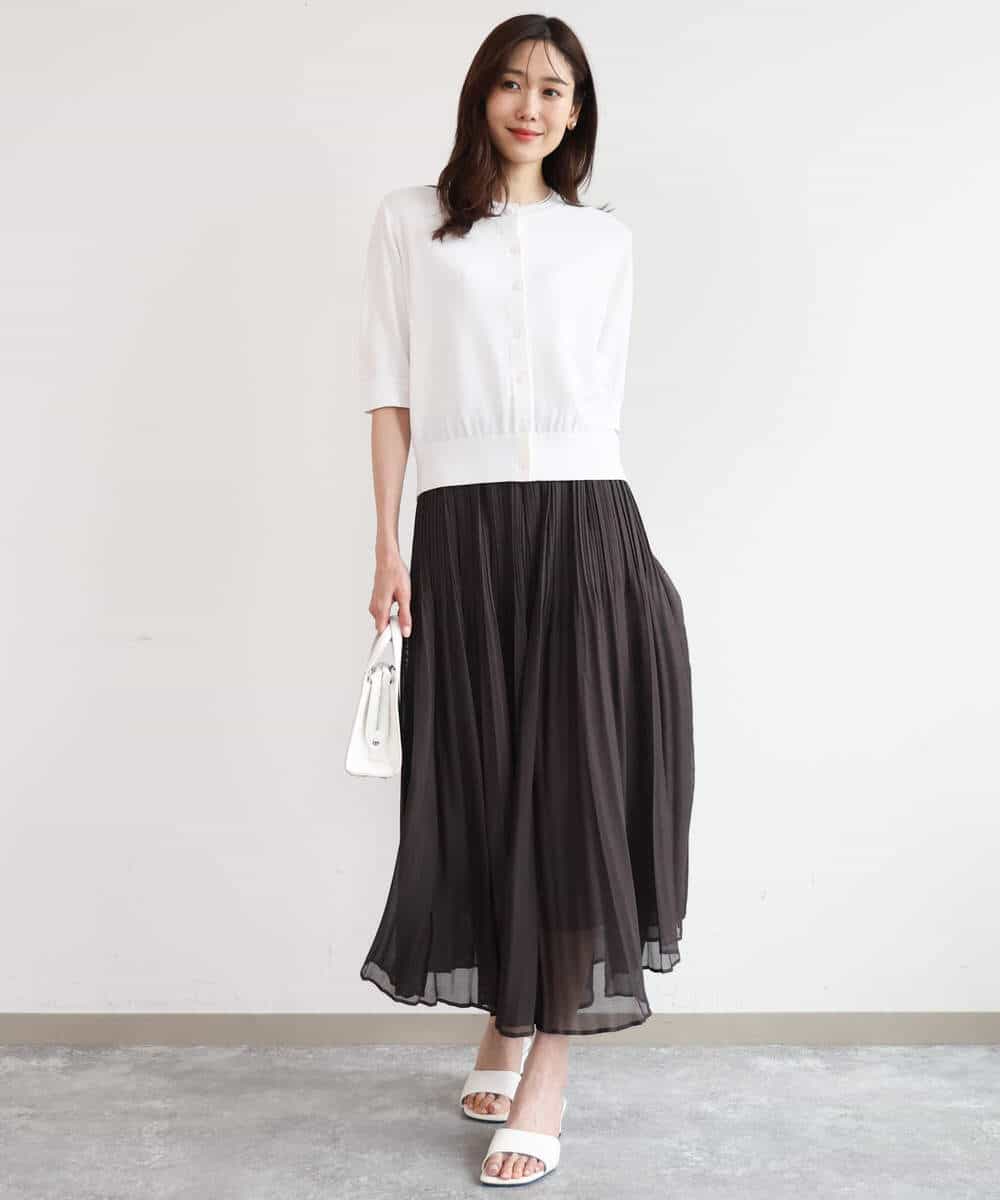 F1SHD60130 MK MICHEL KLEIN(小さいサイズ)(メゾン ドゥ サンク) 【小さいサイズ】[UVカット/接触冷感/洗える]5分袖ニットカーディガン レモンイエロー