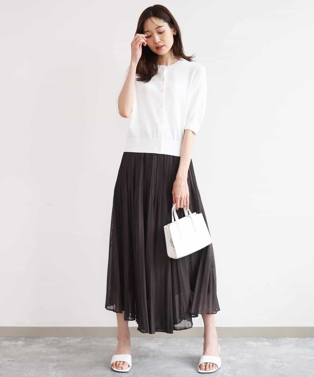 F1SHD60130 MK MICHEL KLEIN(小さいサイズ)(メゾン ドゥ サンク) 【小さいサイズ】[UVカット/接触冷感/洗える]5分袖ニットカーディガン レモンイエロー