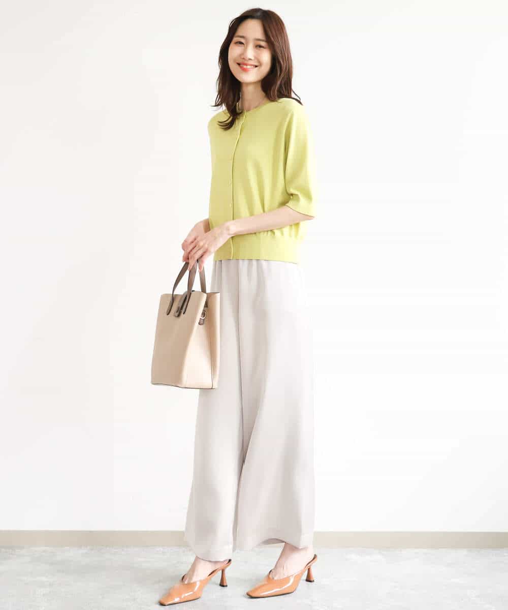 F1SHD60130 MK MICHEL KLEIN(小さいサイズ)(メゾン ドゥ サンク) 【小さいサイズ】[UVカット/接触冷感/洗える]5分袖ニットカーディガン レモンイエロー