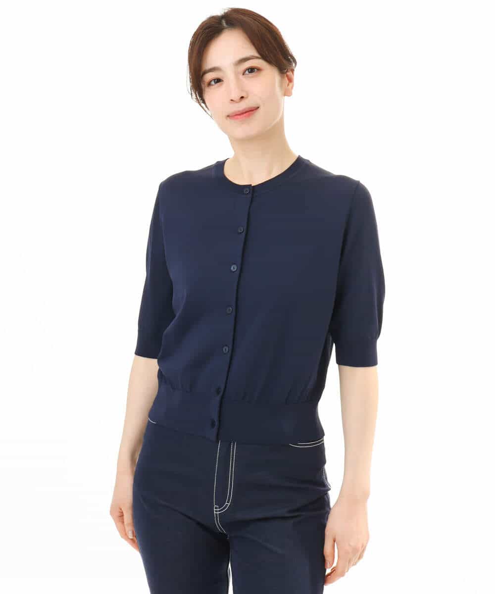 F1SHD60130 MK MICHEL KLEIN(小さいサイズ)(メゾン ドゥ サンク) 【小さいサイズ】[UVカット/接触冷感/洗える]5分袖ニットカーディガン レモンイエロー