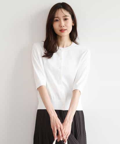 F1SHD60130 MK MICHEL KLEIN(小さいサイズ) 【小さいサイズ】[UVカット/接触冷感/洗える]5分袖ニットカーディガン