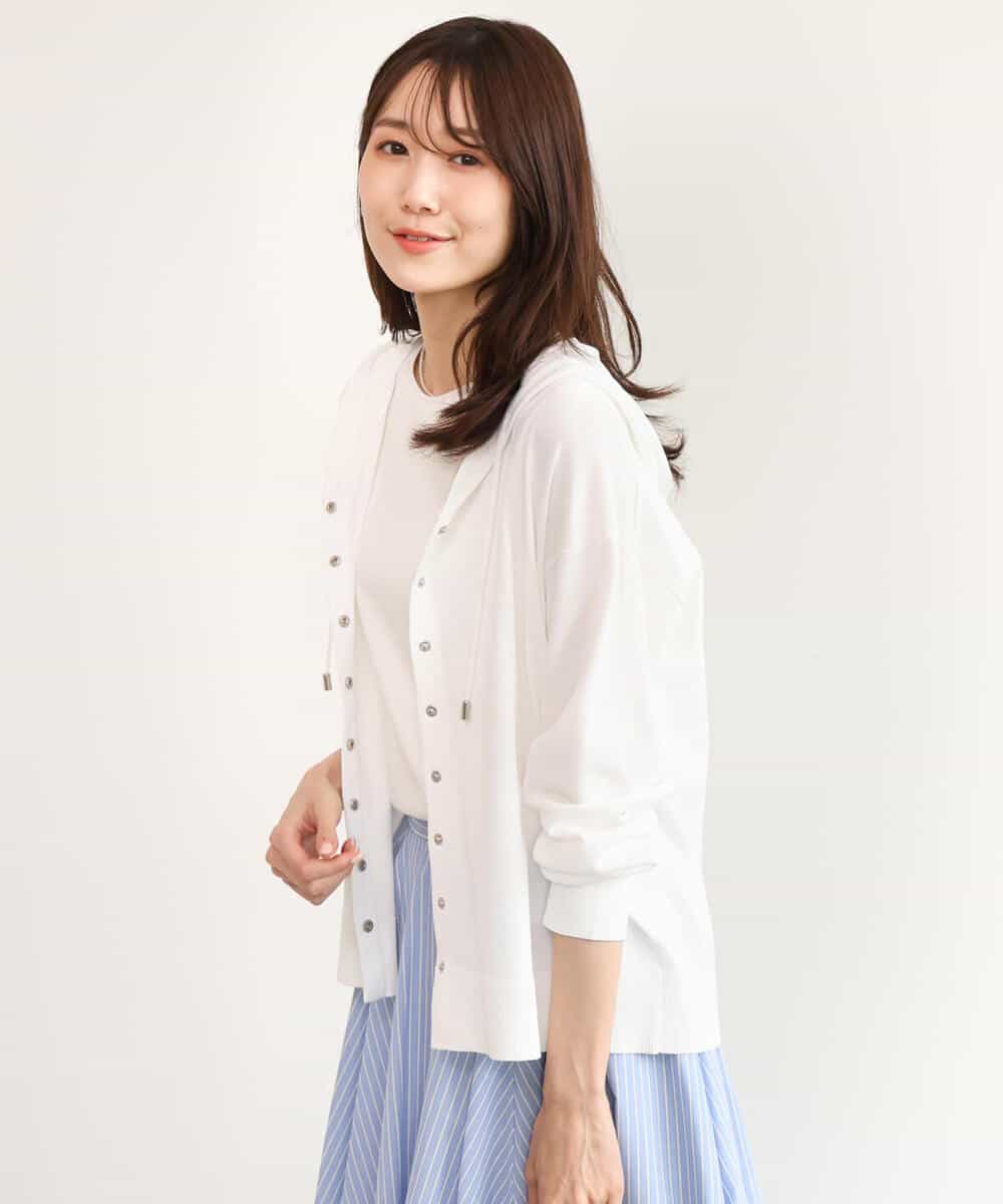 F1SHD61150 MK MICHEL KLEIN(小さいサイズ)(メゾン ドゥ サンク) 【小さいサイズ】[UVカット/接触冷感/洗える]ニットフードパーカー ネイビー