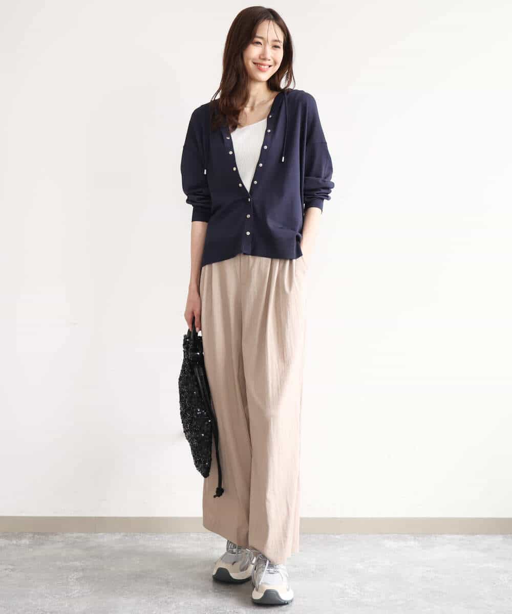 F1SHD61150 MK MICHEL KLEIN(小さいサイズ)(メゾン ドゥ サンク) 【小さいサイズ】[UVカット/接触冷感/洗える]ニットフードパーカー ネイビー
