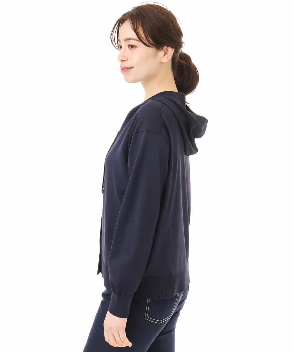 F1SHD61150 MK MICHEL KLEIN(小さいサイズ)(メゾン ドゥ サンク) 【小さいサイズ】[UVカット/接触冷感/洗える]ニットフードパーカー ネイビー