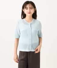 F1SID70140 MK MICHEL KLEIN(小さいサイズ)(メゾン ドゥ サンク) 【小さいサイズ】[洗える]メッシュ編み半袖ジャケットライクニット ライトブルー