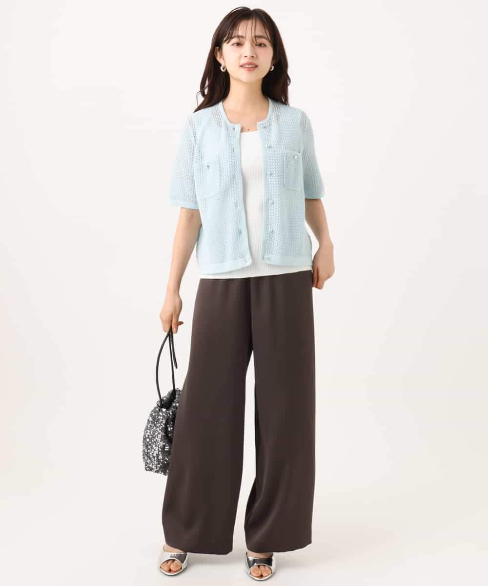 F1SID70140 MK MICHEL KLEIN(小さいサイズ)(メゾン ドゥ サンク) 【小さいサイズ】[洗える]メッシュ編み半袖ジャケットライクニット ライトブルー