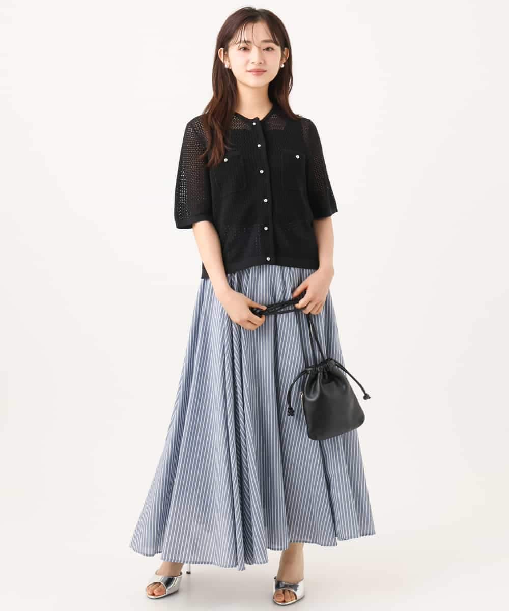 F1SID70140 MK MICHEL KLEIN(小さいサイズ)(メゾン ドゥ サンク) 【小さいサイズ】[洗える]メッシュ編み半袖ジャケットライクニット ライトブルー